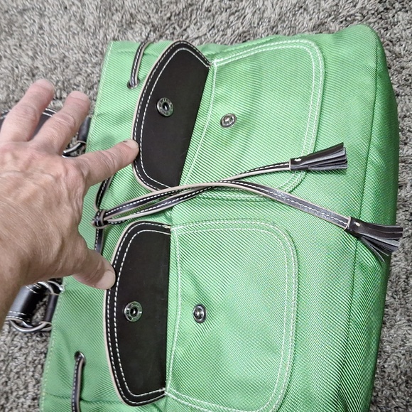 Vintage Tommy Hilfiger canvas handbag purse - green/brown leather - Picture 8 of 16